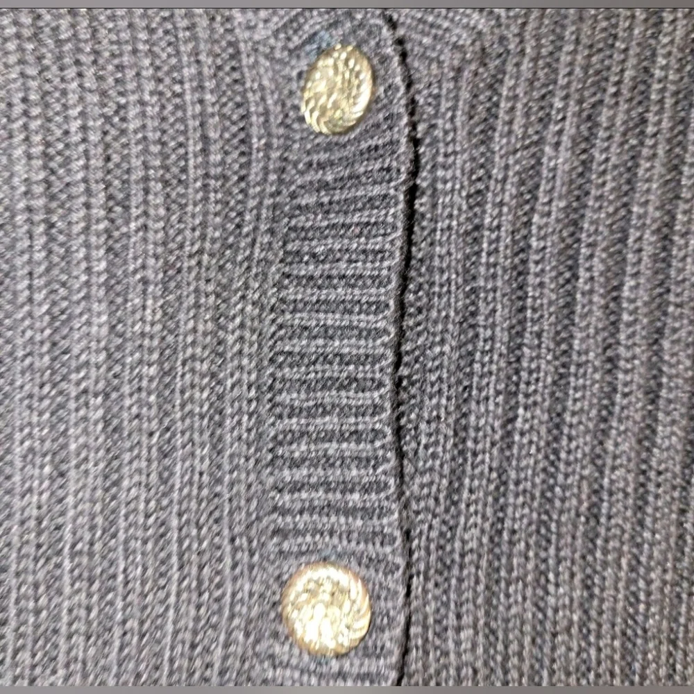 Vtg Sag Harbor Black Button Up Cable Sweater Vest Small Gold Button Academia